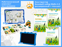 КОМПЛЕКТ НА ГРУППУ 5 человек: конструктор для занятий робототехникой ВЕДУШКА РАСШИРЕННЫЙ С
ПЛАНШЕТОМ (ПО Lego WeDo 2.0)
