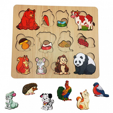 Рамка-вкладыш 2 слоя "Кто что ест" 24 деталей