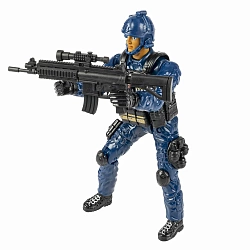 Набор СОЛДАТИК 18,5 см с оружием, серия "НАСТОЯЩИЙ БОЕЦ", спецназовец в синей форме и каске с наушниками