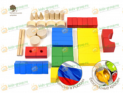 Конструктор детский деревянный"Строитель" настольный 45 элементов  в фанерной коробке